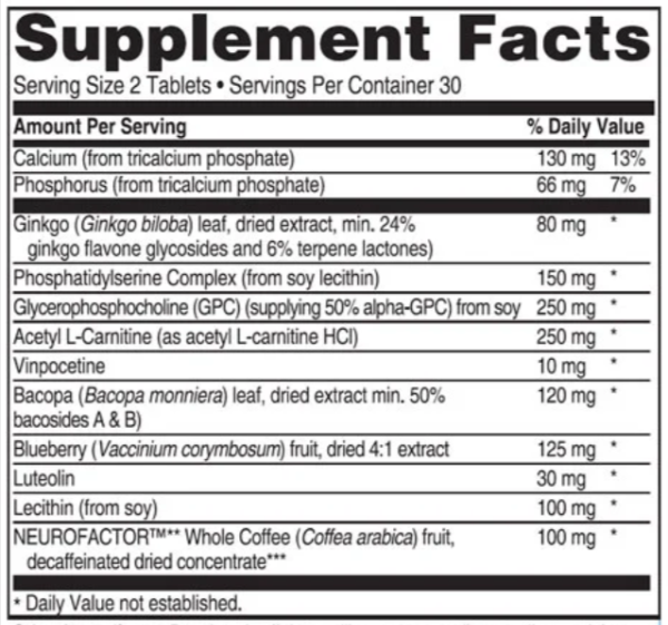 Advanced Memory Formula Supplement Fact