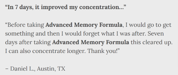 Advanced Memory Formula customer review